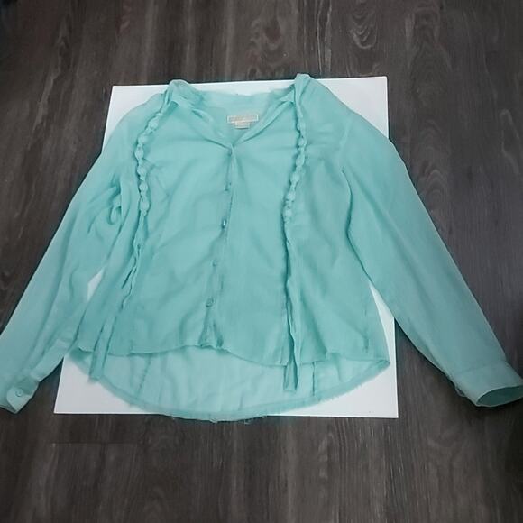 MICHAEL Michael Kors Mint Green Raw Hem High/Low Blouse 16 Quiet Luxury Classic - Picture 6 of 11